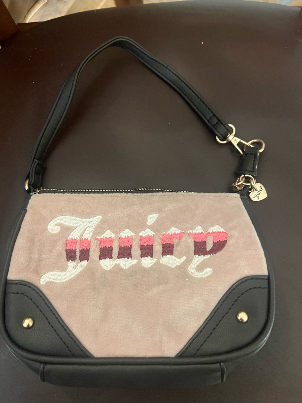 Juicy Couture Pink and Black Embroidered Logo Wristlet